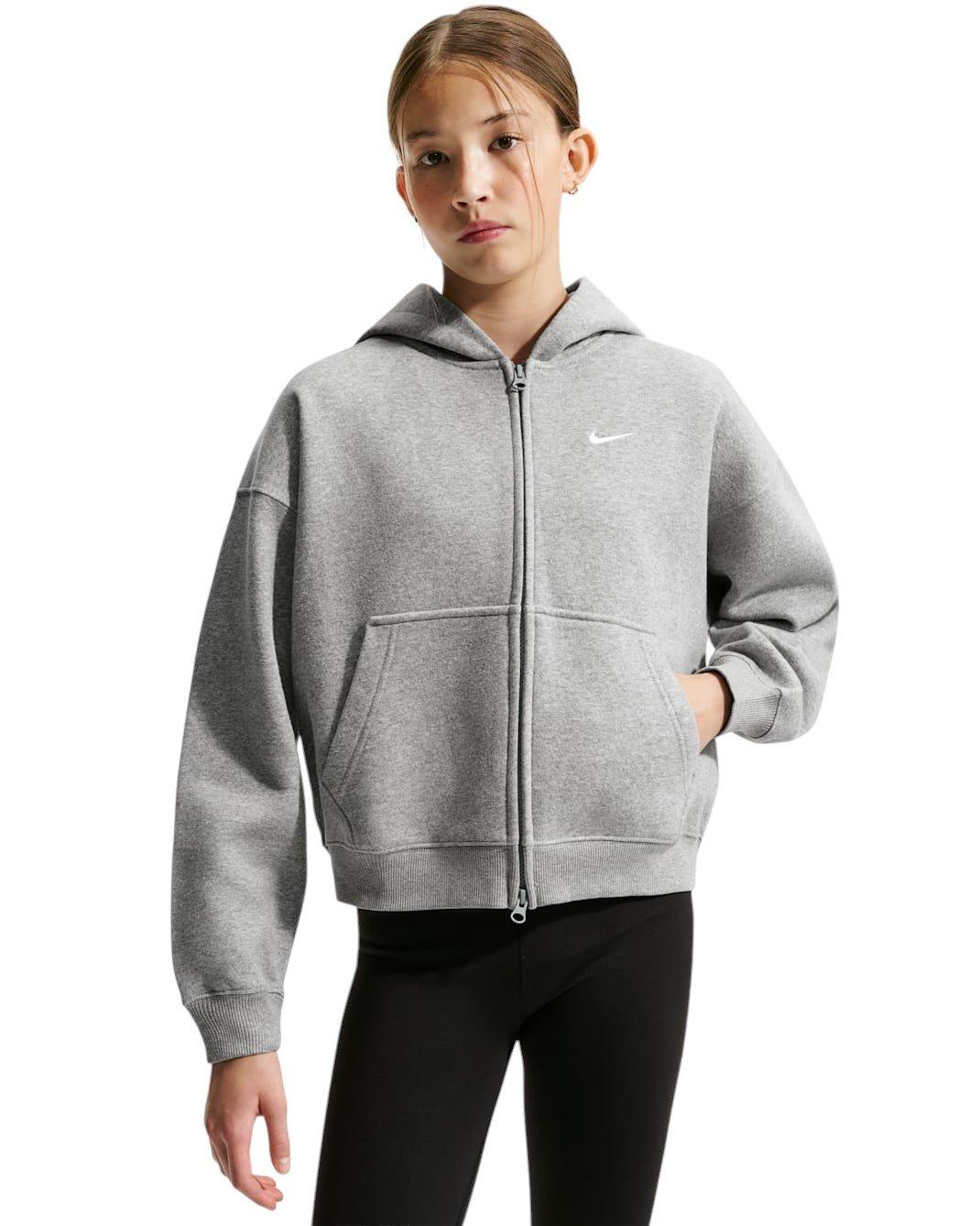 Nike Big Girls' Sportswear Studio Fleece Oversized Full-Zip Jacket - Grey - GREY